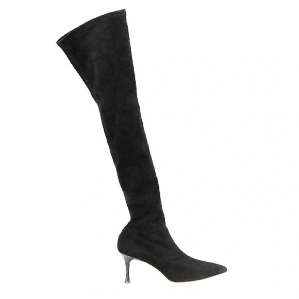 Manolo Blahnik Black Suede Thigh High Over-the-knee Pointed Heeled Boots, 37.5